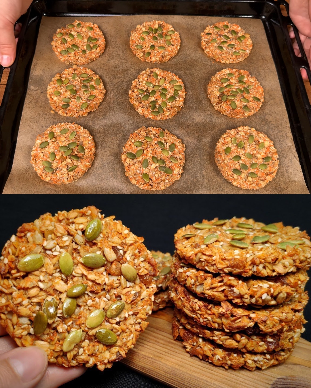 Galletas de avena con zanahorias, nueces y semillas